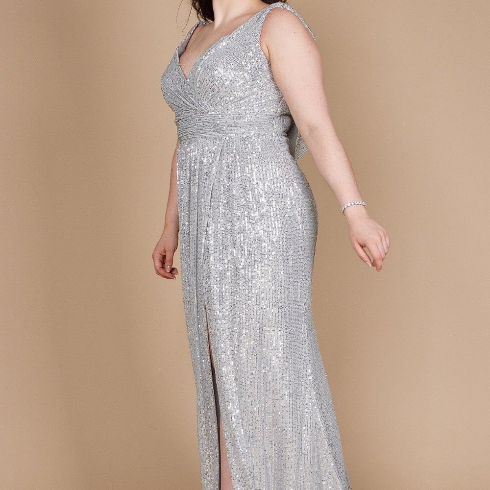 Dylan and David's Floor Length Silver Sequin Gown